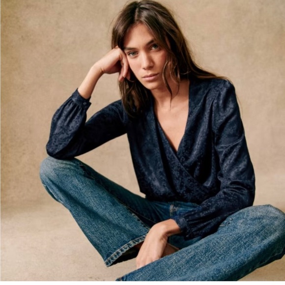 Sezane Abelia Blouse Marine / Navy Blue 36 - Picture 3 of 6